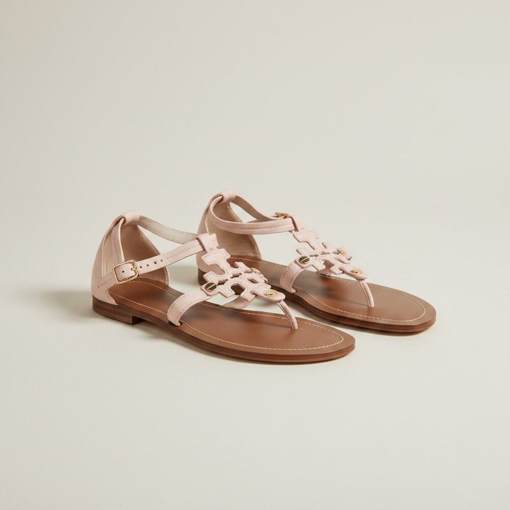 Tory Burch Phoebe Blush Leather Flat Thong Ankle Strap Sandals Sz 8 - Picture 10 of 16
